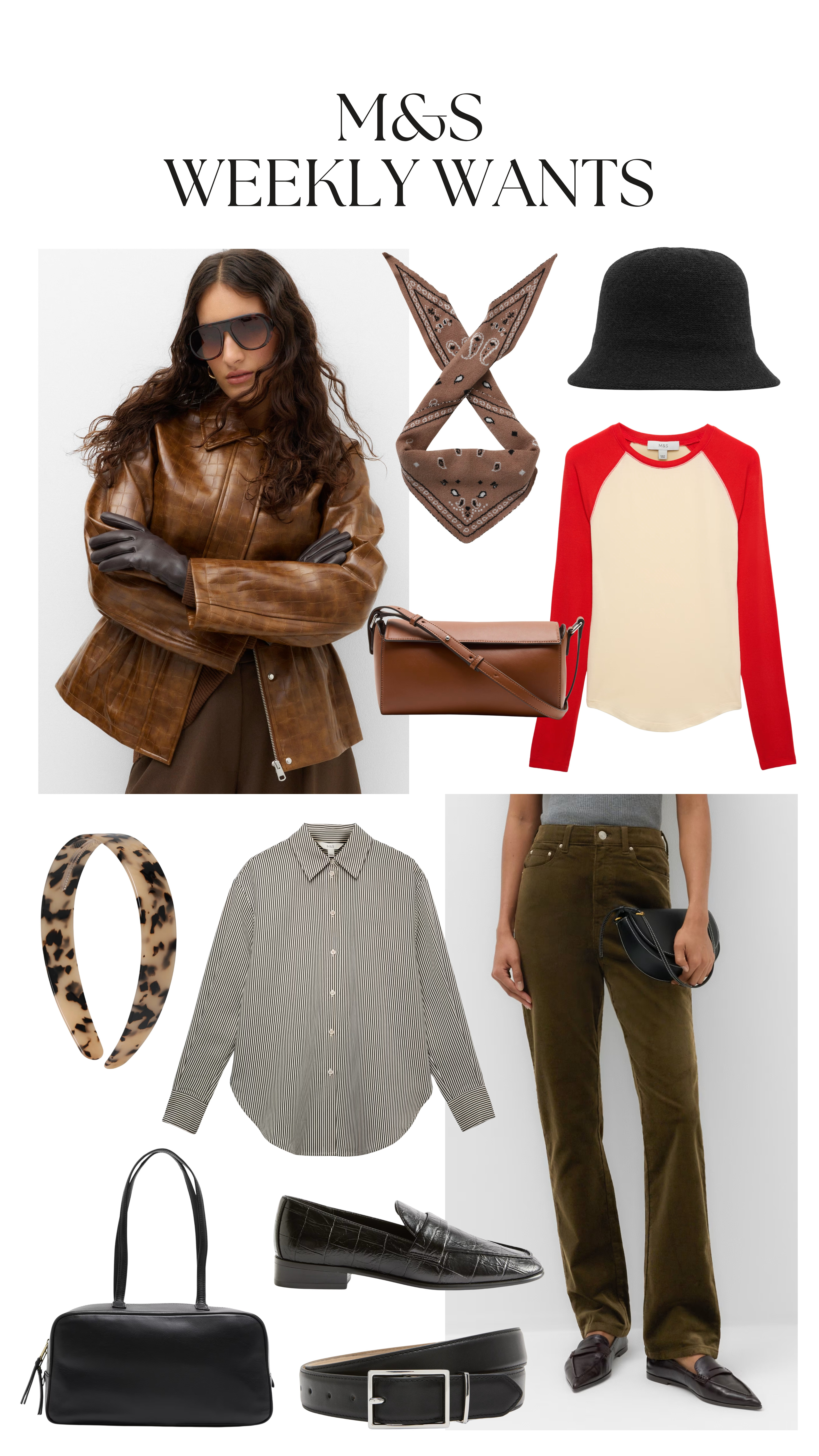 M&S weekly wants 🤎

raglan t shirt, baseball t shirt, stripe shirt, leather jacket, leather bag, bowling bag, wool hat, bandana, loafers 

 #LTKuk #LTKautumn #LTKbag