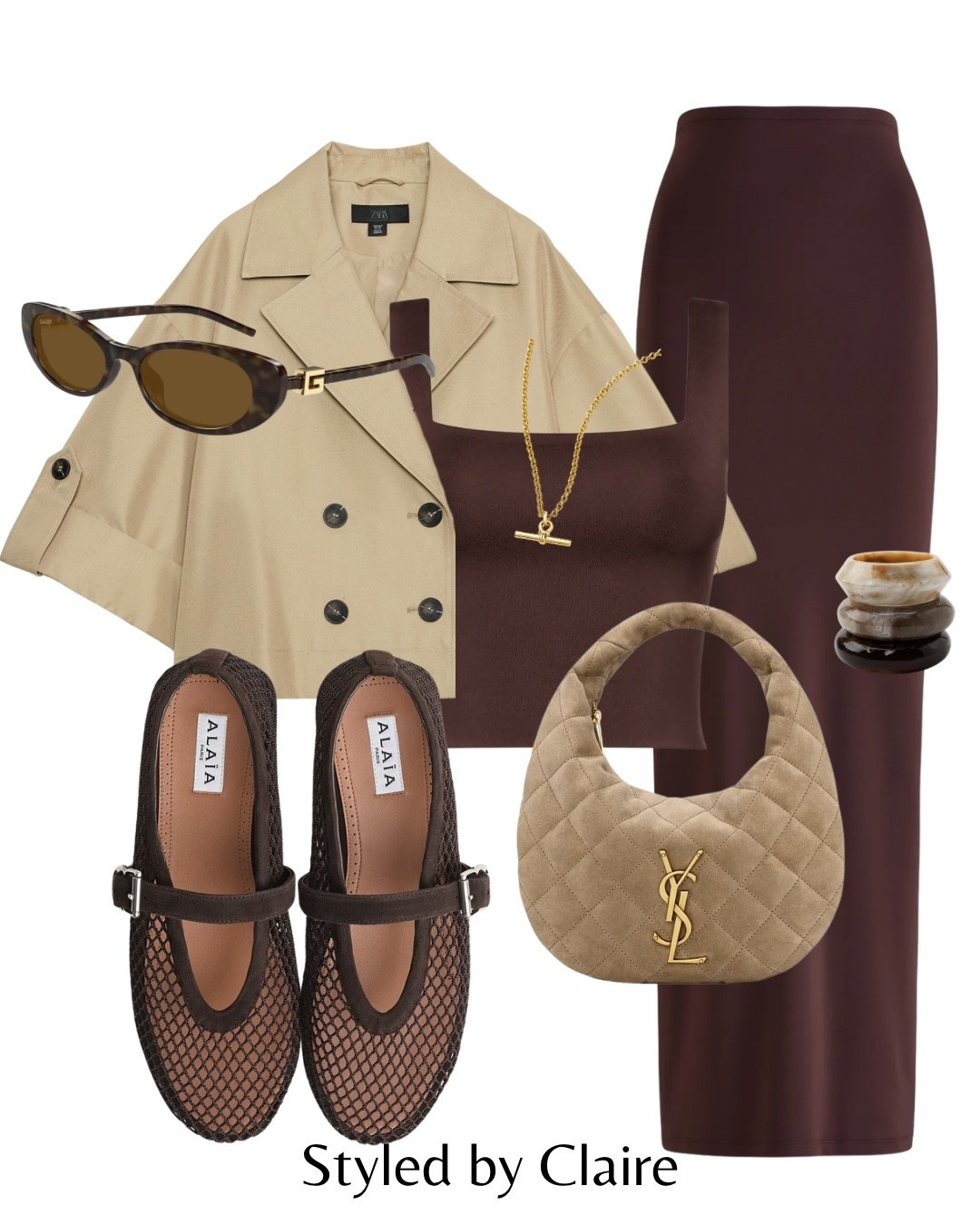 CHIC STYLING🍫
Use code ‘CLAIRE15’ on the top & skirt set from KLAYD, they have the best basics!
Tags: new in Zara cropped trench jacket brown tank top square neck maxi skirt bum boost fishnet mesh trending ballet flats ballerina suede ysl sunglasses Gucci resin bracelet accessories missoma necklace fashion city break spring inspo outfit ideas ootd 

#LTKspring #LTKstyletip #LTKshoes