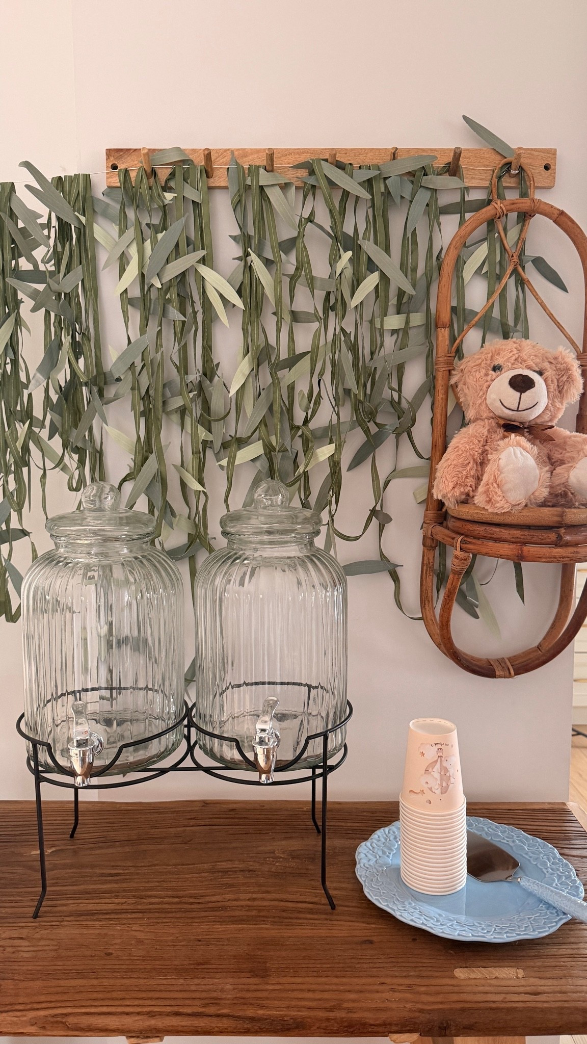 This backdrop is so cute and looks like a willow tree. Mind you there is some assembly involved. It’s basically a gianttttt ribbon with leaves. I just looped it on my hand and then draped it on a wire! 

Perfect backdrop for baby showers, wedding showers and any dreamy tablescape or parties you have!

#LTKhome #LTKsummer