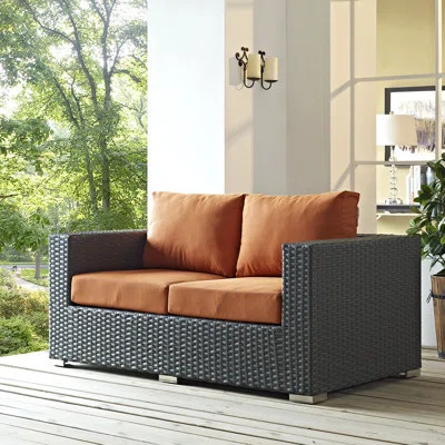 Modway Sojourn Wicker Rattan Outdoor Patio Sunbrella Loveseat in Canvas | Wayfair North America
