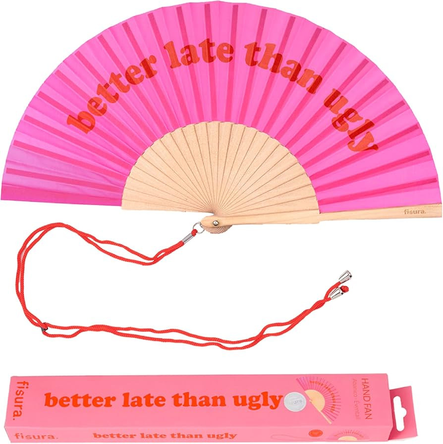 Fisura – Original Folding Fan Better Late Than Ugly, Wooden Hand Fans for Women foldable - Pink... | Amazon (US)