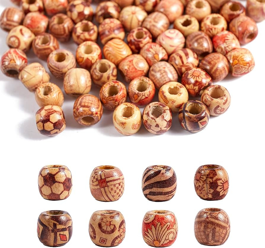 100 Pcs Afrian Wood Beads for Hair Assorted Macrame Beads Wooden Craft Beads for Hair Braids Natu... | Amazon (US)