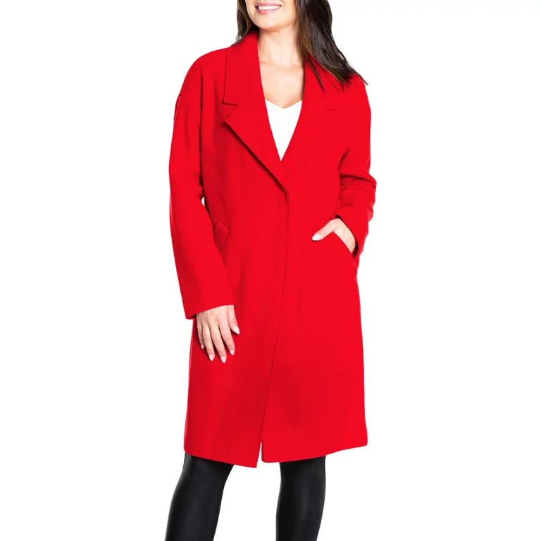 Kendall + Kylie Women's Mid-Length Single Breasted Walker Coat with Notch Lapel | Walmart (US)