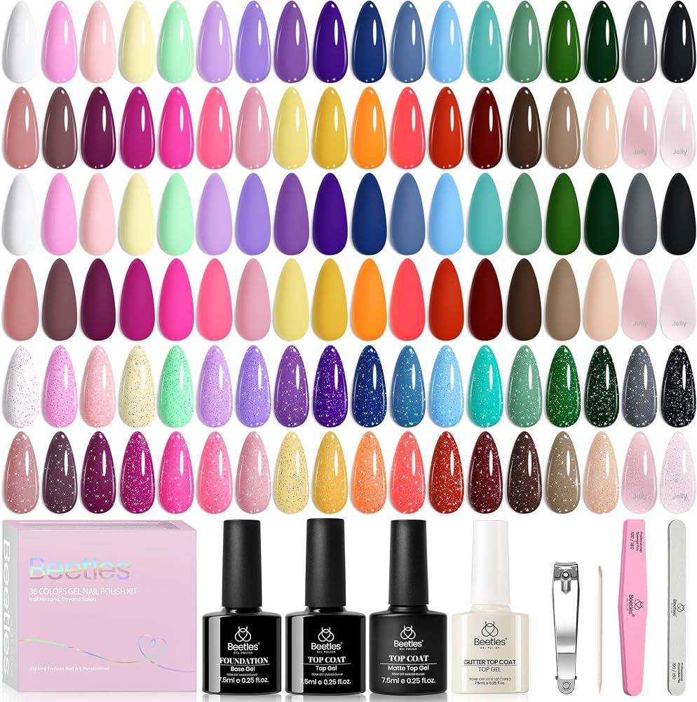 Beetles Gel Polish 44 PCS Gel Nail Polish Set 36 Colors Gel Nail Polish with Base Coat Glossy Mat... | Amazon (US)