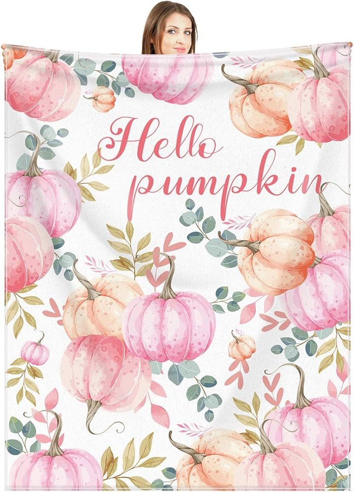 Buryeah Fall Blanket Pink Pumpkins Throw Blanket Autumn Orange Pink Pumpkins Leaves Soft Warm Bla... | Amazon (US)