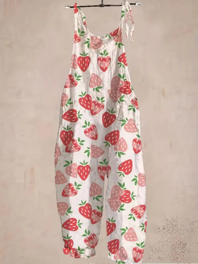 Strawberry Knotted Strap Overalls Cute Sleeveless Loose - Temu | Temu Affiliate Program
