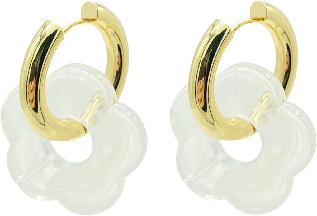 Gold Flower Hoop Earrings for Women, Bohemia Flower Charm Earrings For Women Girls Dainty Earring... | Amazon (US)