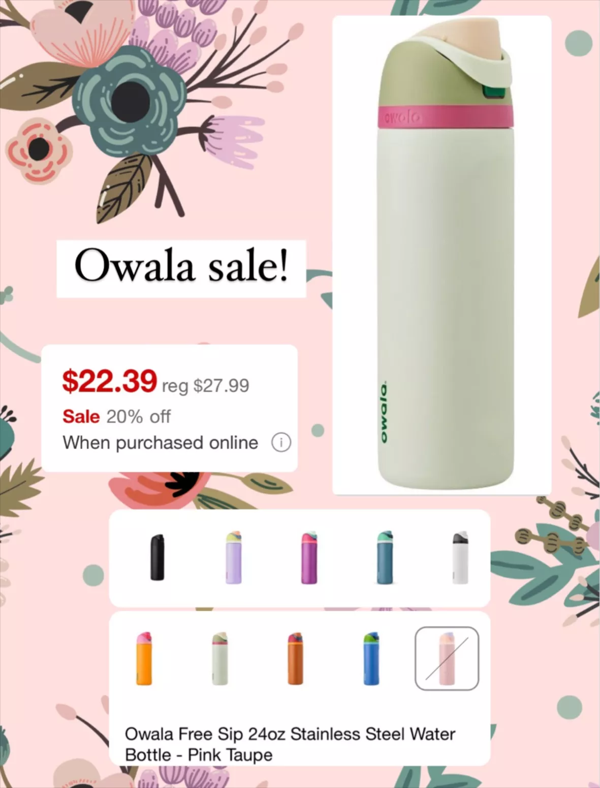 Owala Free Sip 32oz Stainless Steel Water Bottle - Pink Taupe