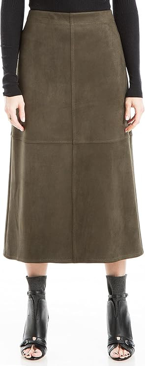 Max Studio Women's Faux Suede Elastic High Waisted Casual A-Line Midi Skirt | Amazon (US)