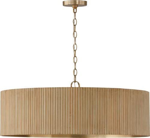 Capital Lighting 450741WS Donovan Mid-Century Modern Artisan Luxe Fluted Mango Wood Drum Chandelier, 4-Light 400 Total Watts, 11" H x 31" W, White Wash and Matte Brass | Amazon (US)