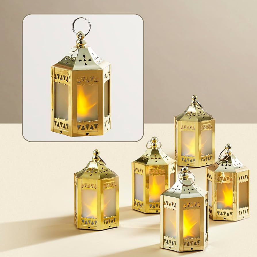 LampLust Gold Mini Lanterns for Centerpieces, 6 Pack LED Star Lantern, Batteries Included, Small ... | Amazon (US)