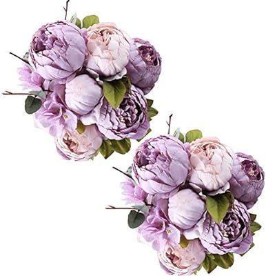 Fule 2 Pack Large Artificial Peony Silk Flower Bouquets Arrangement Wedding Centerpieces (New Pur... | Amazon (US)