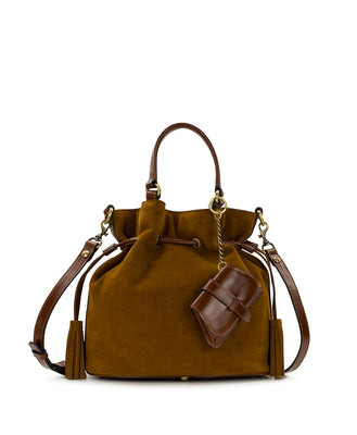 Anya Satchel With Hang Off | Suede Leather | Cognac | Patricia Nash Designs