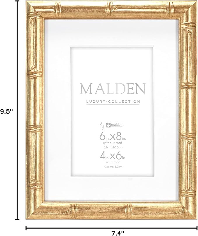Malden International Designs 4x6 Matted Gold Bamboo PS Moulding Picture Frame Antique Gold Finish... | Amazon (US)