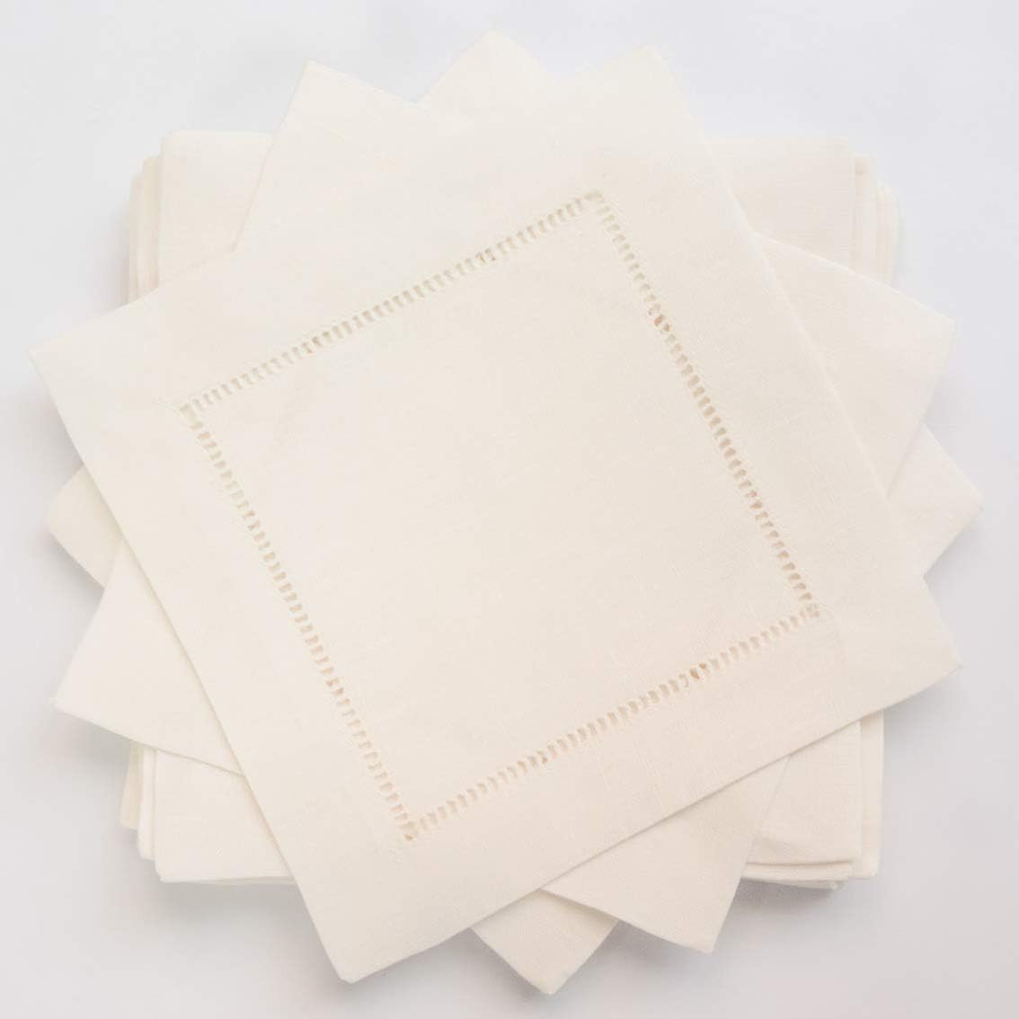 Ivory Linen Hem Stitch Cocktail Napkins -A Dozen 6"x6"-Ladder hemstitch 100% Linen Coasters-Set o... | Amazon (US)