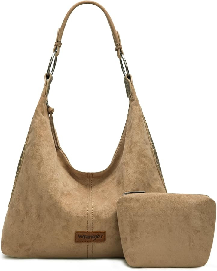 Wrangler Suede Hobo Purse for Women Embossed Soft Slouchy Shoulder Bag 2Pcs Set | Amazon (US)