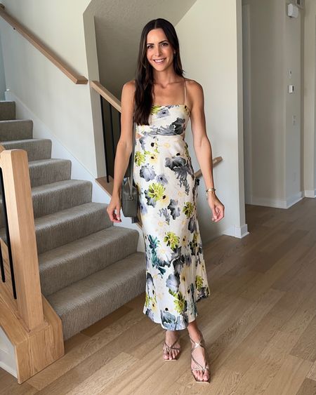 Wedding guest dress under $100 👗
True to size (wearing a 2) 
Heels: true to size 

5’7” 

Summer wedding guest, fall wedding guest dresses 

#LTKstyletip #LTKwedding #LTKunder100