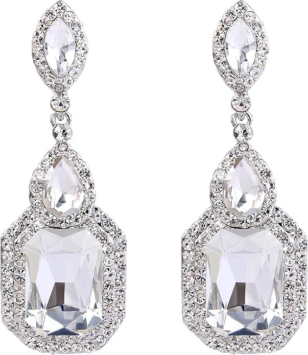 BriLove Women's Wedding Bridal Crystal Emerald Cut Infinity Figure 8 Chandelier Dangle Earrings | Amazon (US)