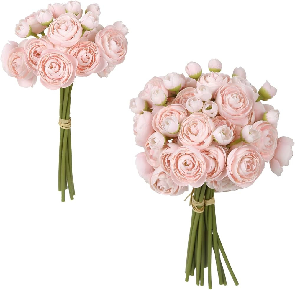 IPOPU Ranúnculos artificiales, 2 ramos de flores pequeñas rosadas, 12 unidades, mini flores fal... | Amazon (US)