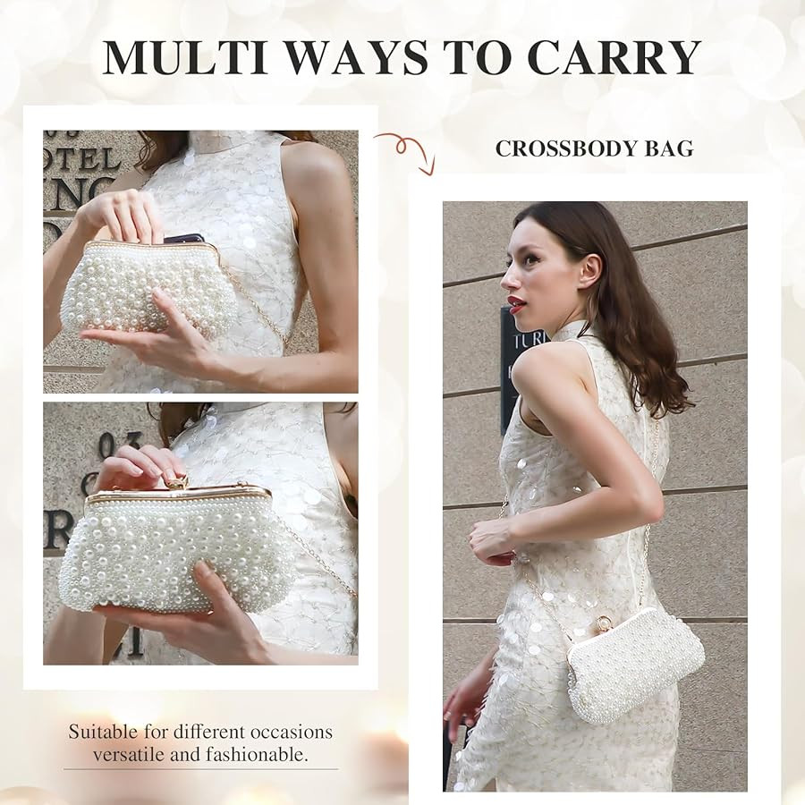UBORSE Evening Clutch Purse Wedding Beaded Pearl Clutch Bag Bridal Handbags Chain Small Shoulder ... | Amazon (UK)
