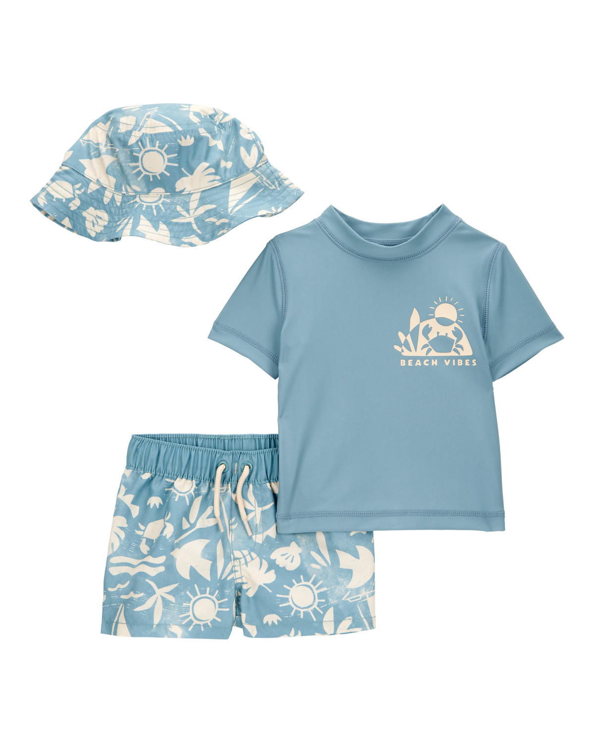 Baby 3-Piece "Beach Vibes" Rashguard Swim Trunk & Hat Set | Carter's Inc