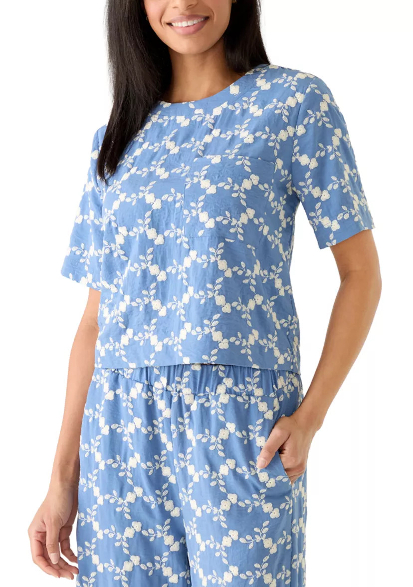 Petite Embroidered Crew Neck Top | Belk