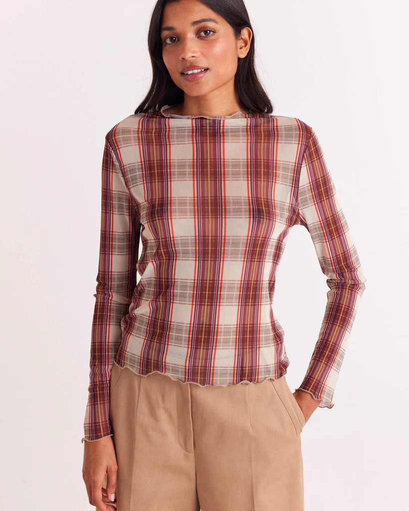 Isabella red and beige tartan top | Balzac Paris US