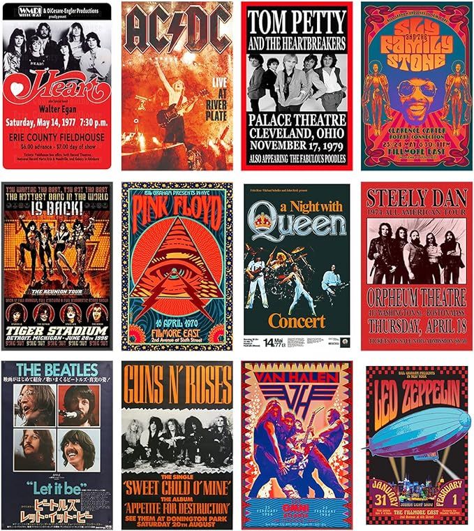 Woonkit Vintage Rock Band Posters for Room Aesthetic, 70s 80s 90s Retro Music Room Wall Bedroom D... | Amazon (US)