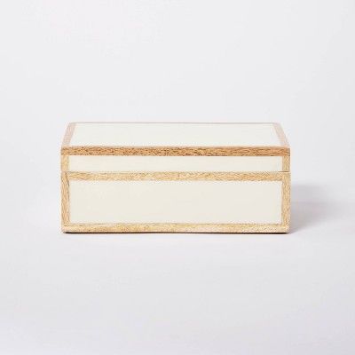 8&#34; x 5&#34; Wood Edge Trim with Resin Inlay Decorative Box Ivory - Threshold&#8482; designed ... | Target