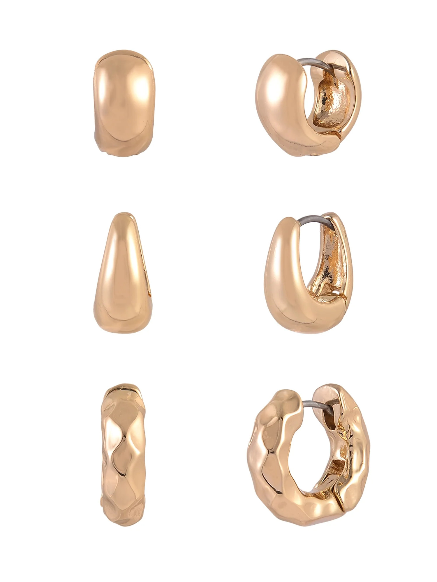Time and Tru Goldtone 3-On Textured Hoops Earring Set | Walmart (US)