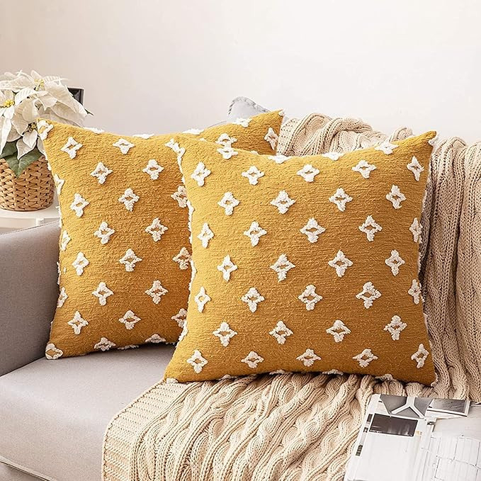 MIULEE Set of 2 Decorative Throw Pillow Covers Rhombic Jacquard Pillowcase Soft Square Cushion Ca... | Amazon (US)
