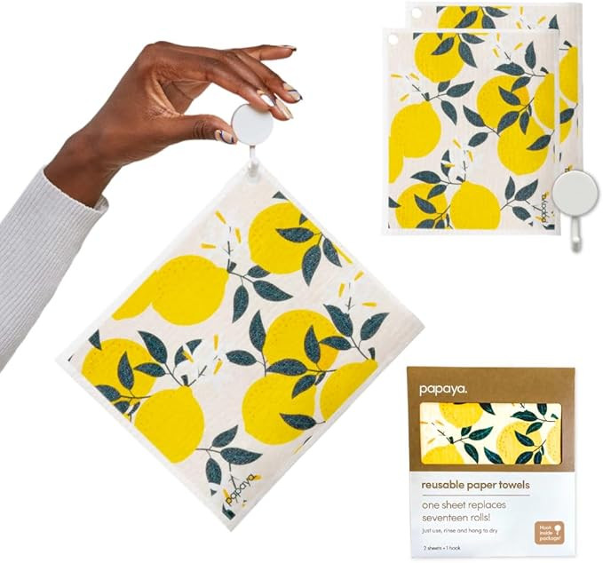 Papaya Reusable Paper Towels, Premium Swedish Dishcloths, Washable Reusable Dish Cloths, 1 Sheet ... | Amazon (US)