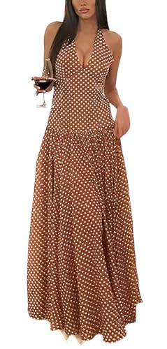 Women's Polka Dot Halter Neck Sleeveless V-Neck Swing Summer Sundress Casual Retro Cocktail Party... | Amazon (US)
