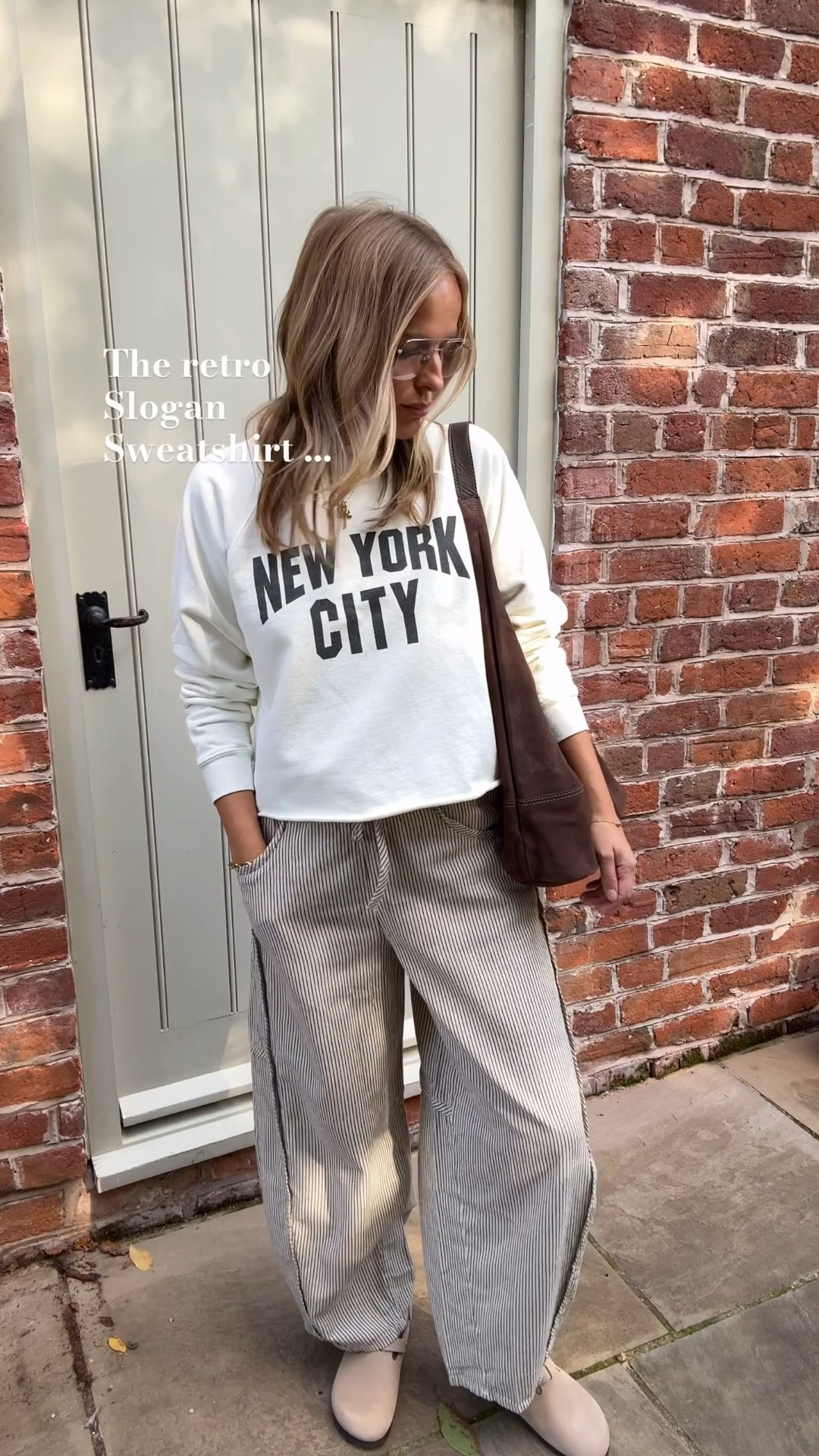 Easy everyday outfit for elevated 
To me this is boutique casual wear - when you want something a little different , fabrics, textures, silhouette and detail all interesting 👌🏻 
I’m wearing the medium in this cropped slogan sweatshirt 
And a large in these stripe barrel pull on trousers - they fit neat on me 
Style with my fave casual shoe - the Birkenstock - elevate with a strap and gold hardware 😉 

Free people 
Sweatshirt 
Casual outfit 
Autumn outfit 
Everyday look 
Casual trousers 
