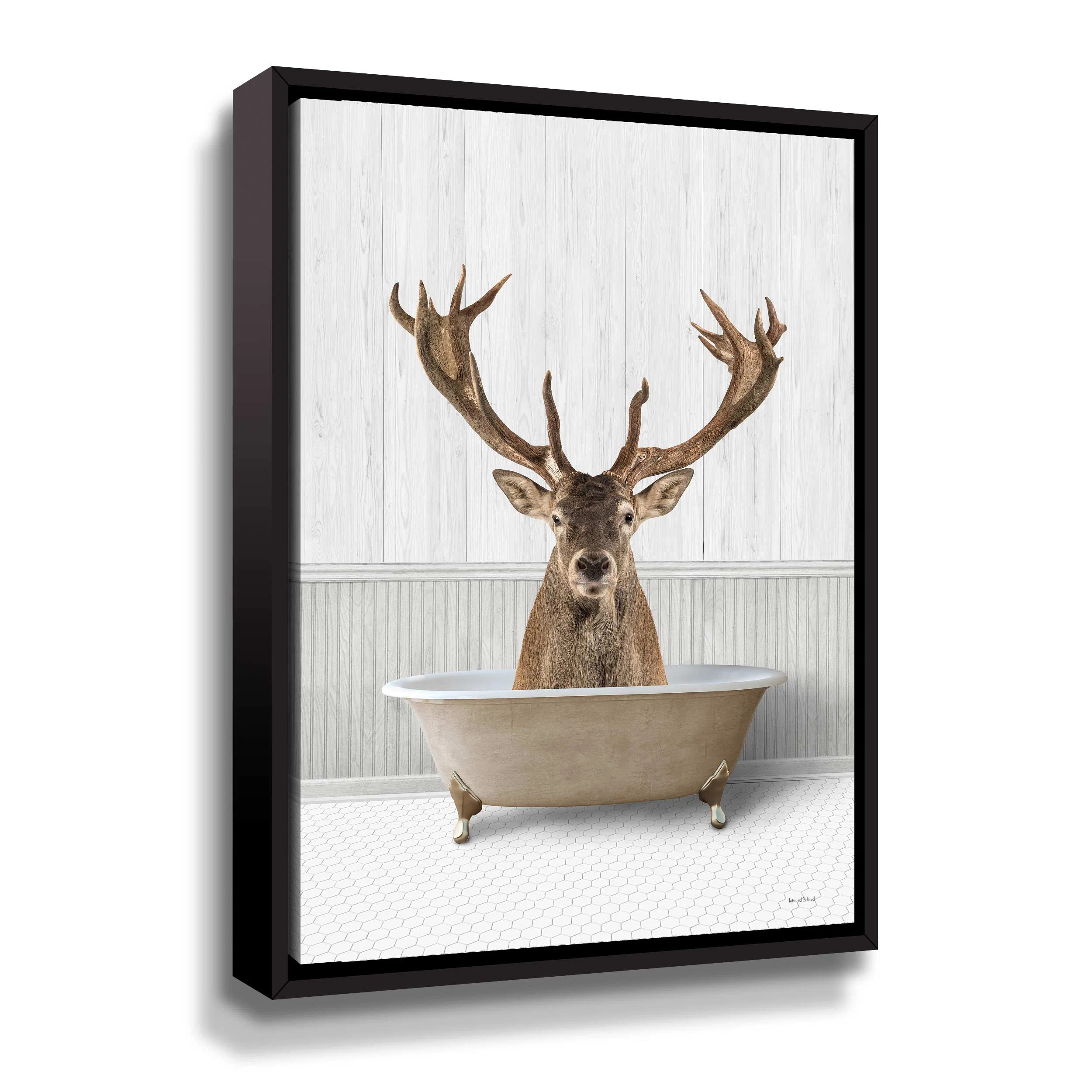 "Bath Time Deer" by Lettered & Lined Fun Animal Bathroom Wall Art | Wayfair North America