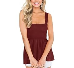 Clarisbelle Women's Summer Ruffle Hem Smocked Tank Tops | Amazon (US)