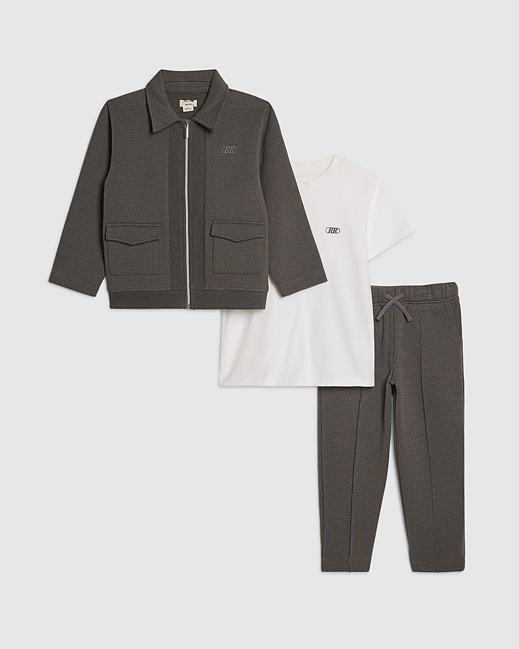 Mini Boys Grey Textured Jacket 3 Piece Set | River Island UK & IE