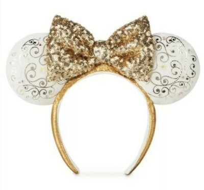 Disney World 50th Anniversary White & Gold Light Up Minnie Ears Headband NEW | eBay US