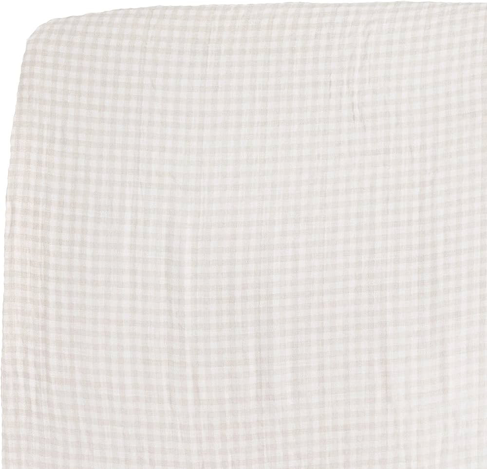 Little Unicorn Tan Gingham Fitted Crib Sheet | 100% Cotton Muslin | Super Soft | Sized for Standa... | Amazon (US)