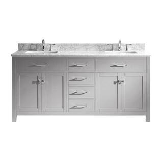 Virtu USA Caroline 72 in. W Bath Vanity in Cashmere Gray with Marble Vanity Top in White with Squ... | The Home Depot