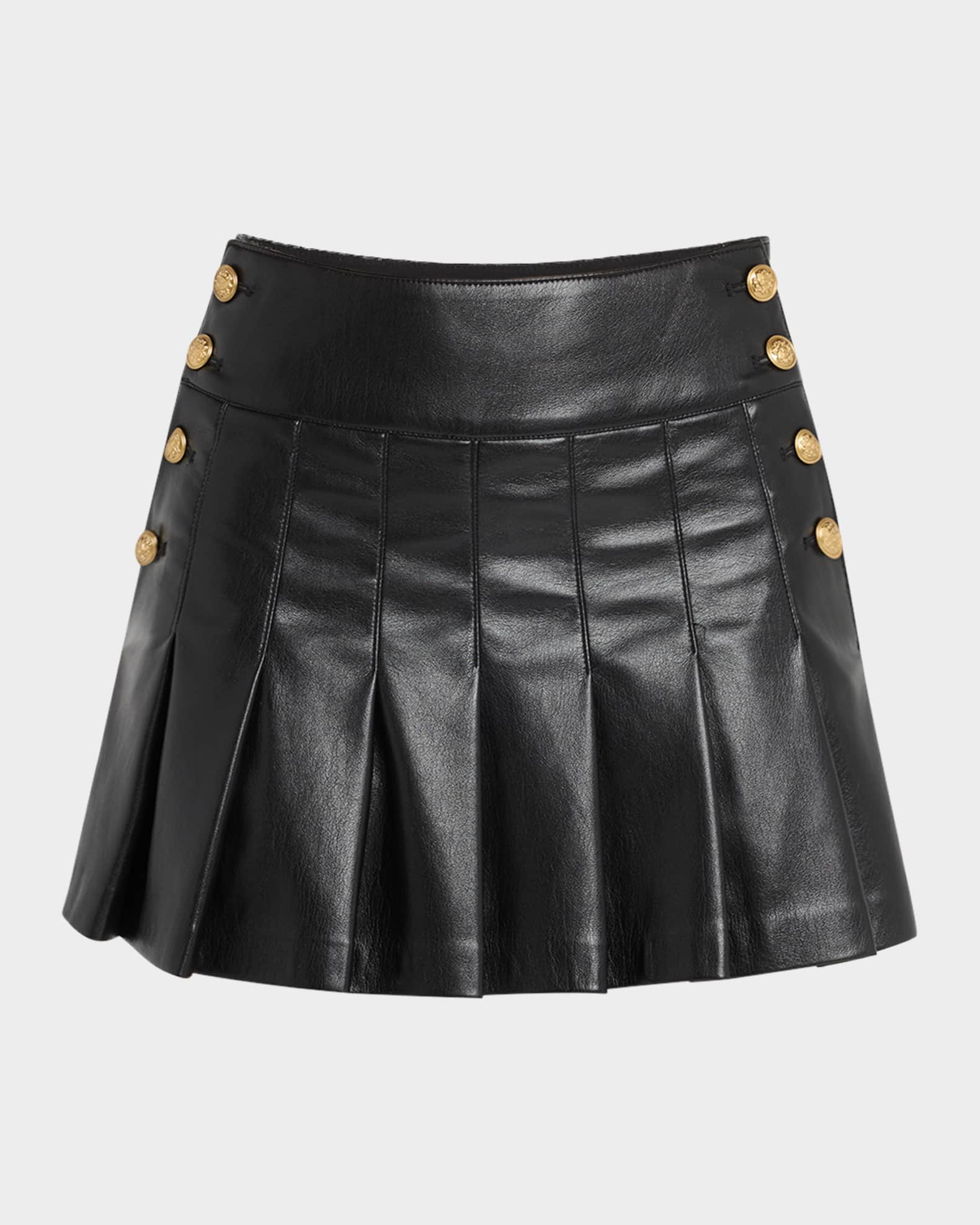 Lanna Pleated Vegan Leather Mini Skirt | Neiman Marcus