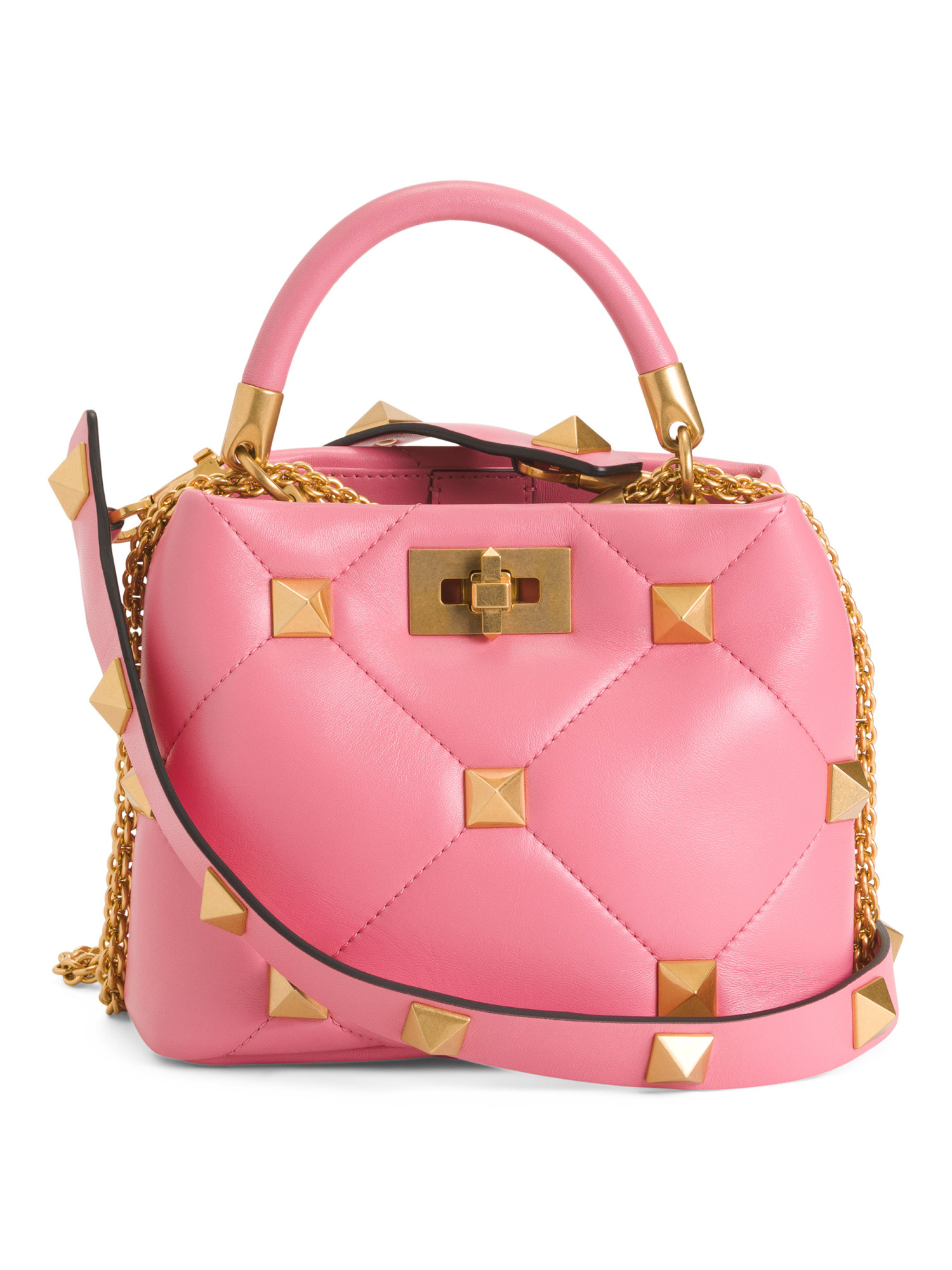 Made In Italy Leather Roman Stud Top Handle Large Shoulder Bag | TJ Maxx