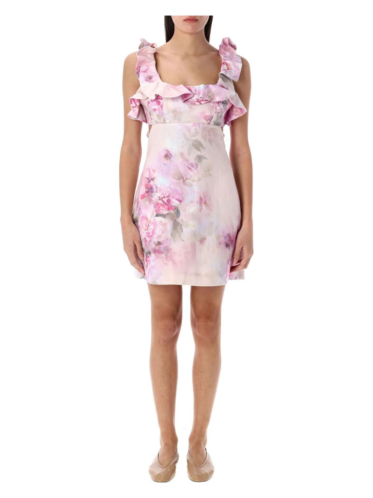 Zimmermann Women's Crush Frill Mini Dress in Pink Floarl | Size 1 | 5731DR251 Color PIF | LOZURI