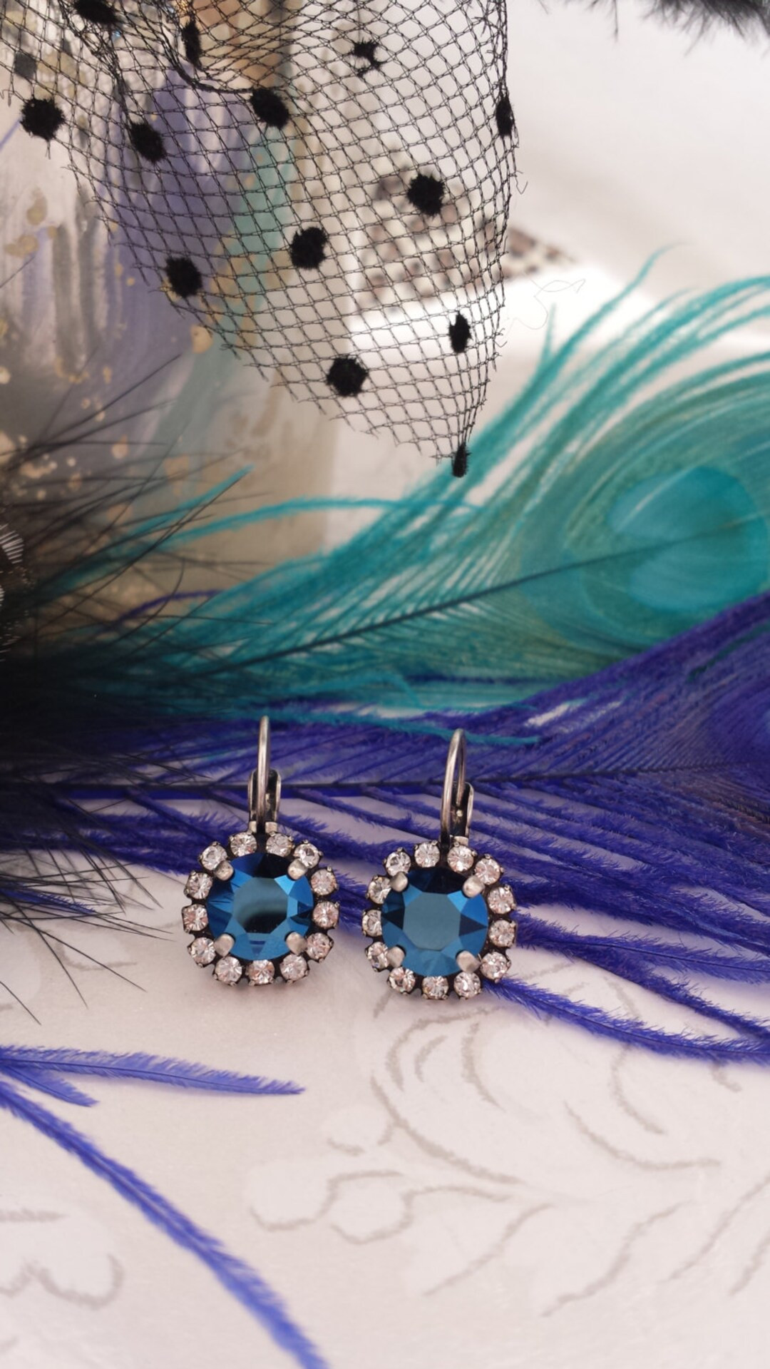 Crystal Halo Drop Earring, Solitaire With Halo, Round Stone Earring, Clear Crystal Halo Fashion E... | Etsy (US)