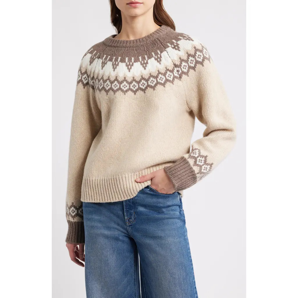 rag & bone Beth Fair Isle Wool Sweater in Beige Multi at Nordstrom, Size Medium | Nordstrom