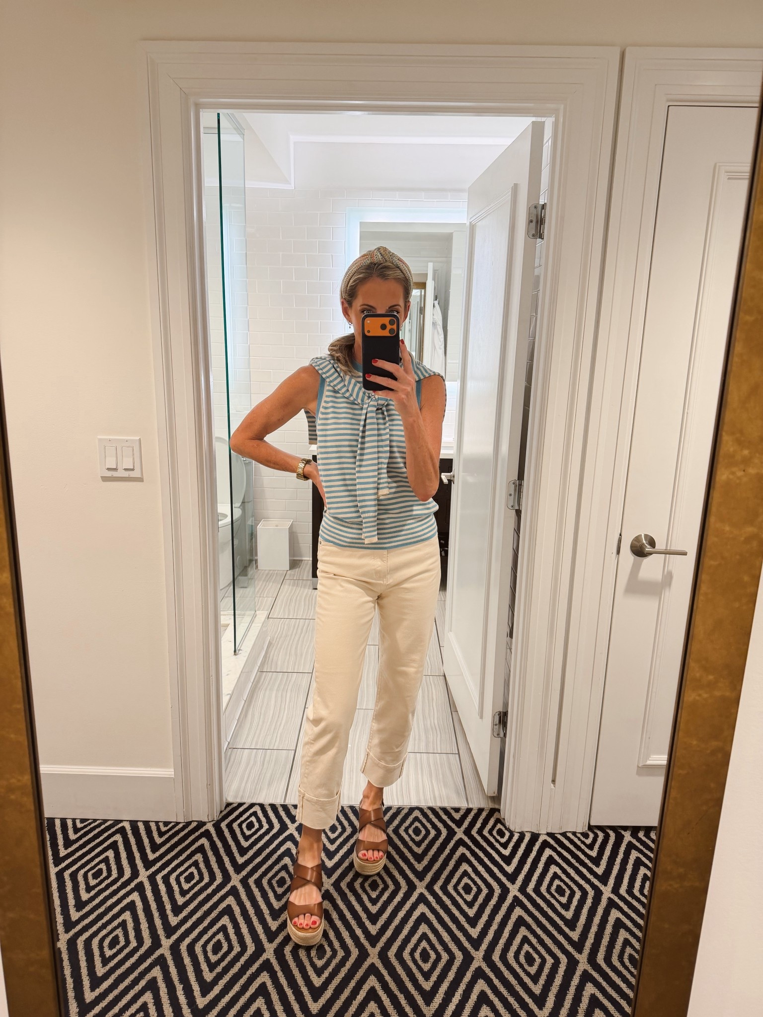 Saturday’s outfit of the day is the $18 teal striped sweater shell with a matching $22 cardigan. The jeans I have on are older but I linked a Walmart par. Wearing XS in tops  

#LTKdayinmylife #LTKootd #LTKgrwm