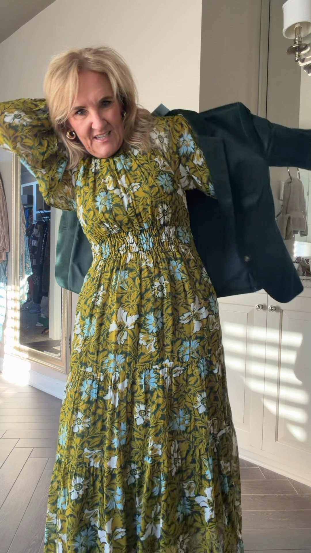 Top layers to wear with dresses. Adding a blazer or a sweater over a dress adds dimension interest, and makes it your own. It also makes it more appropriate for something more casual or something like the office.
Somerset dress fully stocked in misses. Petite is sold out. . I’m wearing a small petite so you can size down.
And Taylor corduroy blazer. I’m wearing a 10 petite
Kohl’s tan ruffle, trim, jacket, size medium
Abercrombie brown sweater size medium
Chico’s sweater blazer but it’s more of a cardigan size 1.0
Reversible Tory Burch belt true to size
Suede booties I found them on sale. I did size up a half to accommodate the pointed toe. Persuaded is soft and makes them very comfortable to wear.
Quince has beautiful Italian leather goods. Make sure you check those out.

#LTKWorkwear #LTKOver40 #LTKPetite