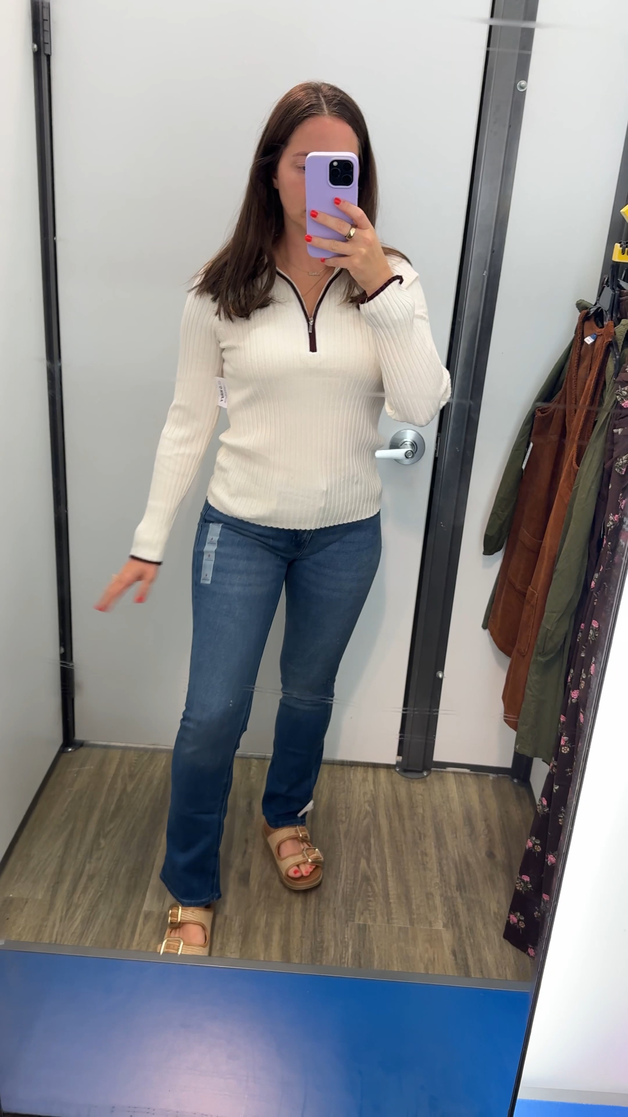 these jeans are one of the only pairs that actually feel comfortable at 8m PP! I sized up 2 sizes from my pre-pregnancy size (which is now my true size lol) 

 #LTKSaleAlert