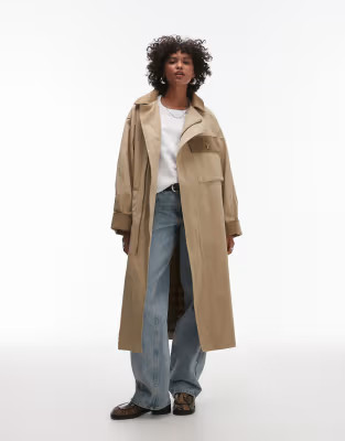 Topshop heritage trench coat with check lining in camel | ASOS (Global)