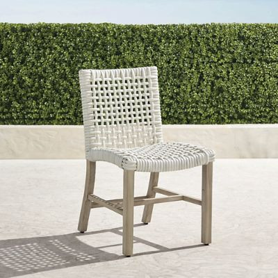 Isola Dining Side Chairs, in Weathered Teak & Washed White Wicker, Set of Two | Frontgate